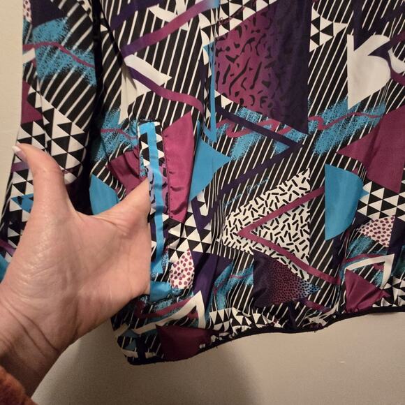 Reason Brand 80s 90s Retro Pullover Windbreaker XL Zip AOP Abstract Geometric - Picture 3 of 13